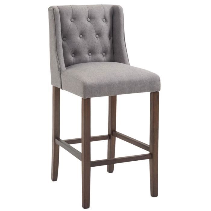 CLP Tabouret de bar Cassandra en Tissu et Pieds en Bois de caoutchouc Gris clair / Antique foncé