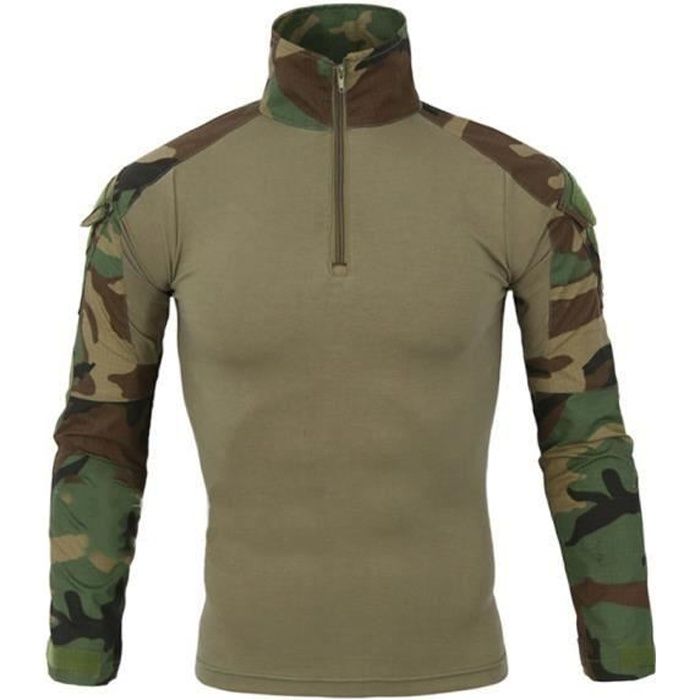 Hommes Militaire Tactique Armée Camouflage Combat à manches longues O cou Chemise T Shirt
