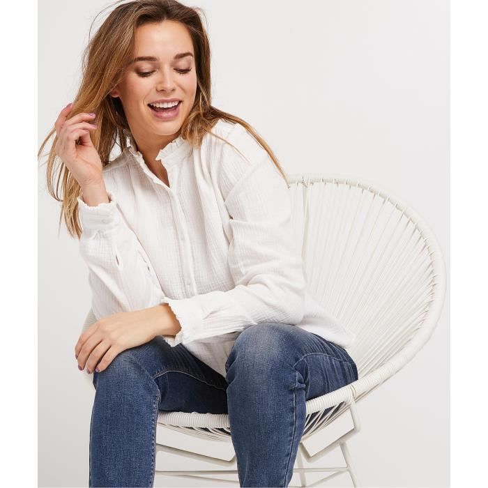 Chemise gaze de coton à pois dorés asymétrique - Agnès