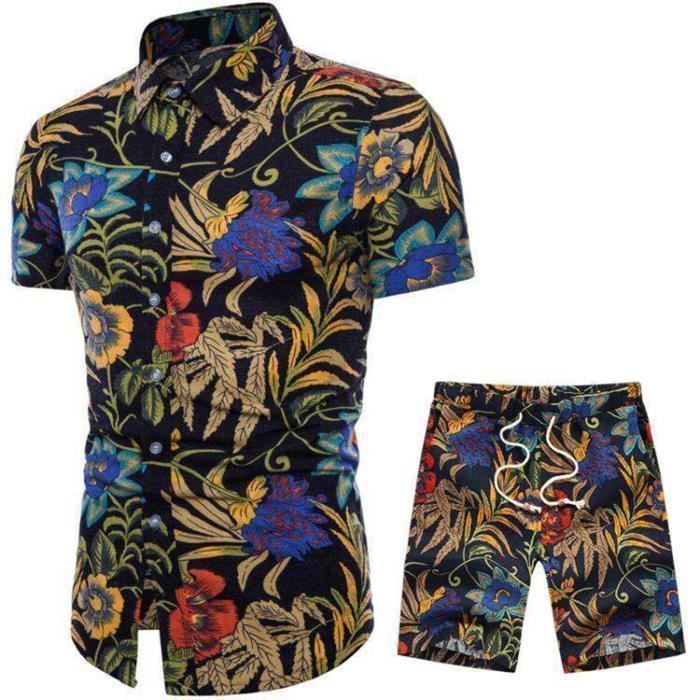 Ensemble chemise et short en maille transparente pour homme - T-shirt pantalon court - Vêtement aéré - Haut - Boxer d'été - Vêtement de loisirs - Combinaison de sport confortable - Combinaison de