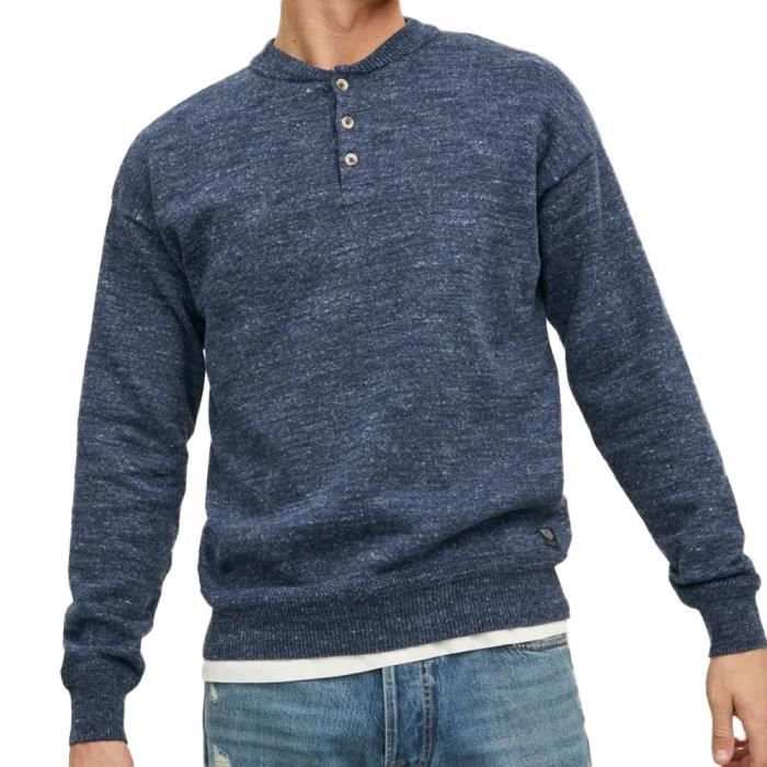 Pull Bleu Homme Jack & Jones Henley Bleu - Cdiscount Prêt-à-Porter