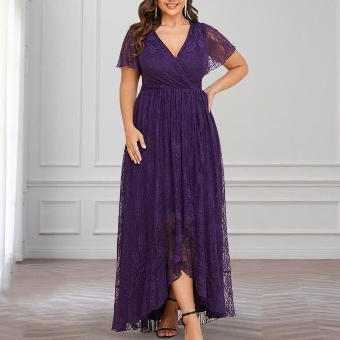 Robe De Soirée Femme Chic Dentelle Ourlet Irrégulier - Robe Cérémonie Élégante Grande Taille Mariage