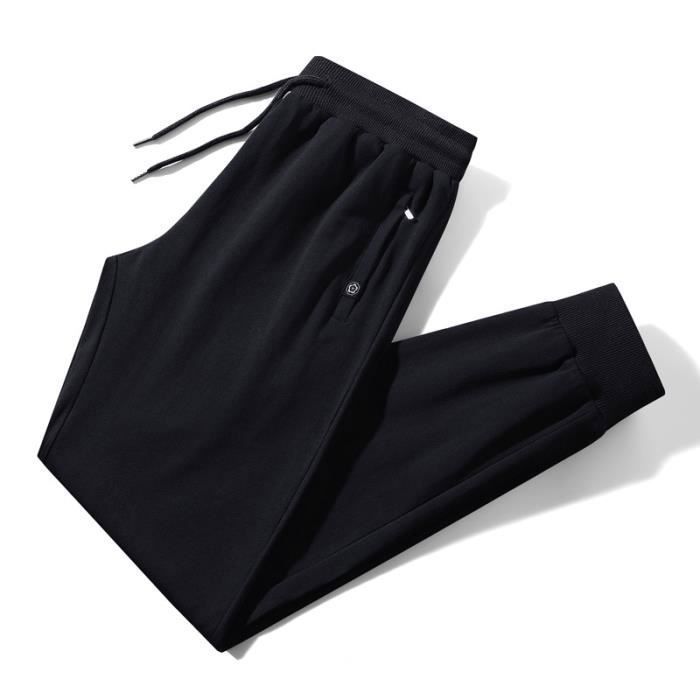 Pantalon Homme Sport en coton Taille élastique avec Poches zippées Jogging  Grande taille Printemps Noir
