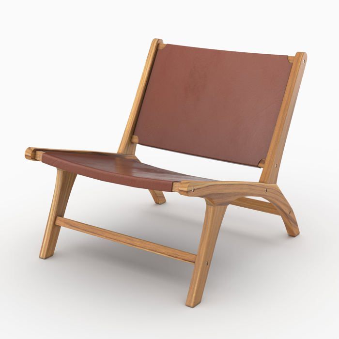 Fauteuil en teck et cuir lisse marron - Kuna - Maison Pavane