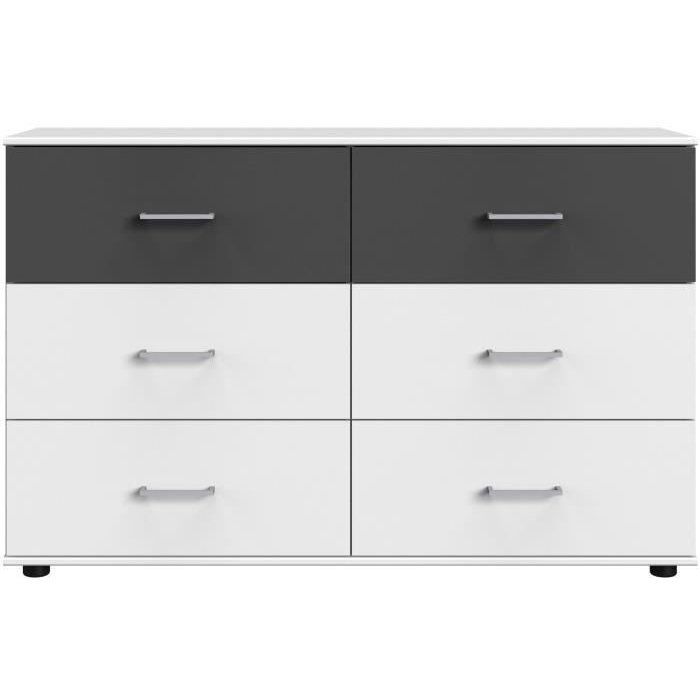 Commode RHODES 6 Tiroirs - Décor Blanc et gris - L130 x P41 x H83 cm Commode RHODES 6 Tiroirs - Décor Blanc et gris - L130 x P41 x H83 cm