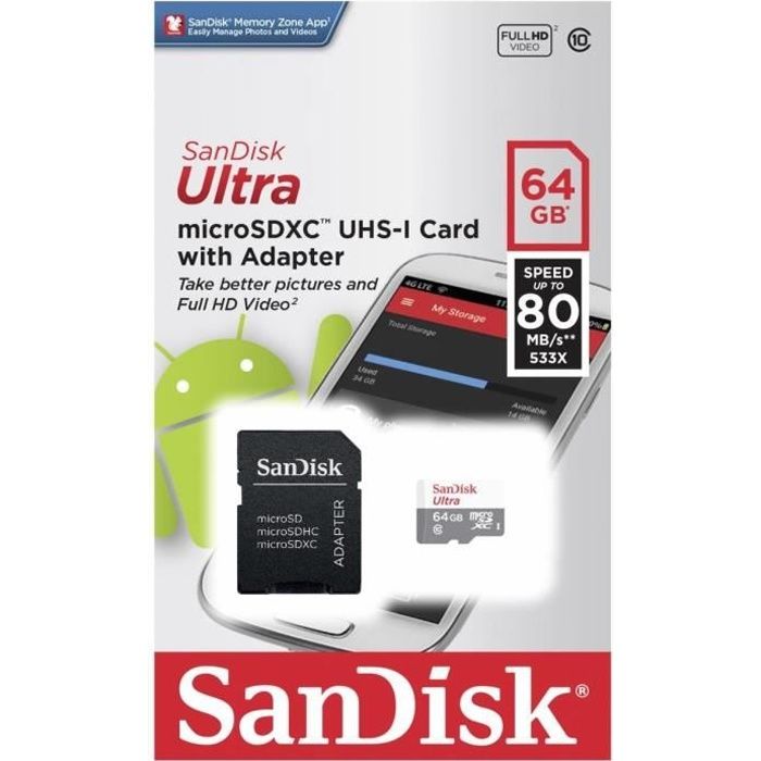 Sandisk SDSQUNS GN6TA Carte mémoire Ultra MicroSDXC UHS I Classe 10 UHS I 80 Mo/ et - vue 5