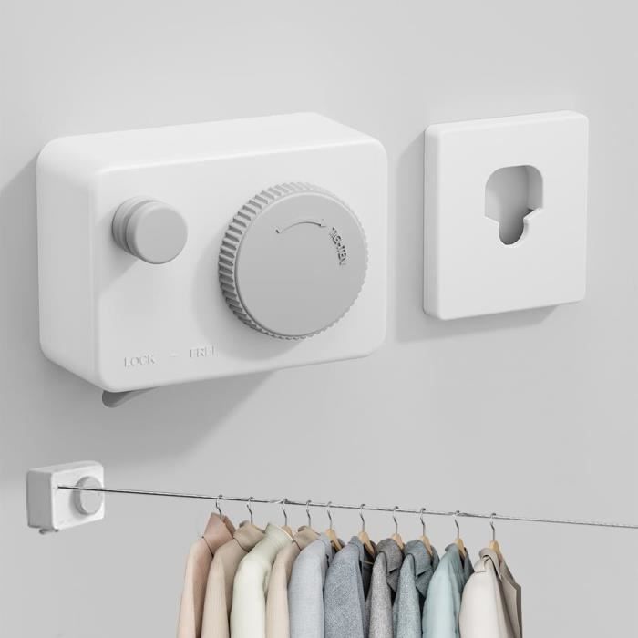Corde à linge rétractable à fixation murale, extensible pour intérieur et extérieur, jardin, terrasse, buanderie ou buanderie (15 m, gris
