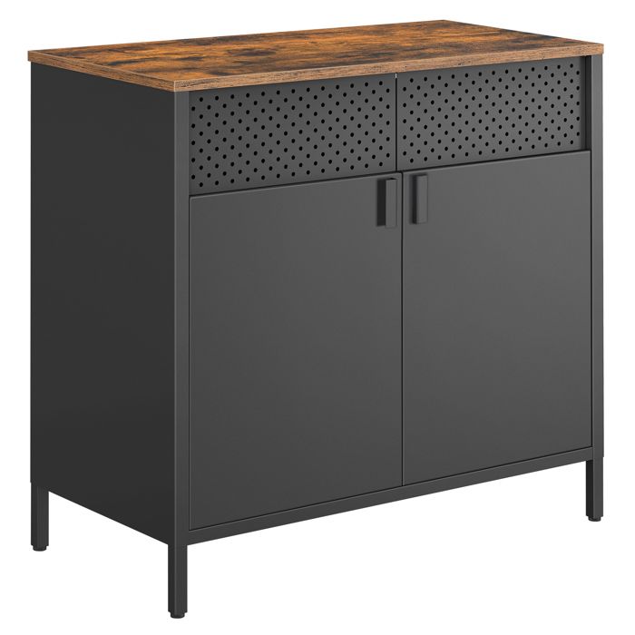 SONGMICS Buffet en Métal Double Porte Fermeture Magnétique Cadre en Acier 40 x 80 x 76 cm Marron Rustique et Noir SONGMICS Buffet en Métal Double Porte Fermeture Magnétique Cadre en Acier 40 x 80 x 76 cm Marron Rustique et Noir