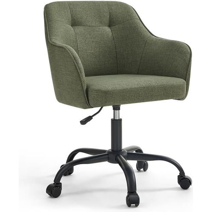 chaise de bureau, réglable en hauteur, capacité de charge 110 kg, cadre en acier, tissu en coton-lin respirant, vert