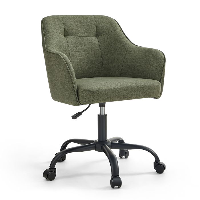 Chaise de Bureau Réglable en Hauteur Capacité de Charge 110 kg Cadre en Acier Tissu en Coton-Lin Respirant Vert