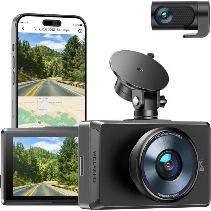 WOLFANG Dashcam Avant/Arrière 2.5K - 1440P+1080P, Ecran IPS 3", Grand Angle 170°+140° - Carte 32Go Incluse - Mode Parking