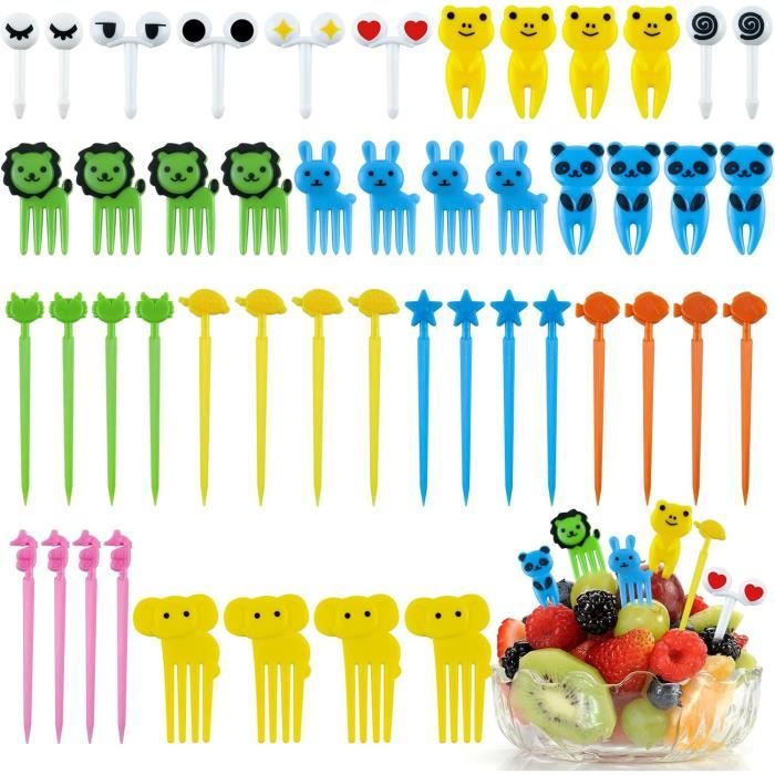 20 Mini Fourchettes à Fruits Enfants - 3 Thèmes (Dinosaure, Licorne, Fleur) - Réutilisables Et Sûres