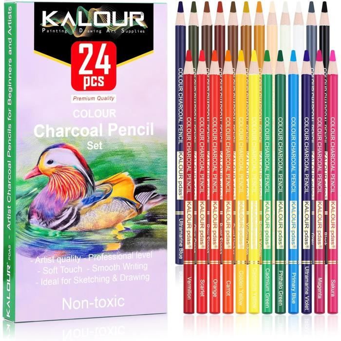 KALOUR PDAS Lot de 24 crayons de couleur pastel pour dessin, croquis
