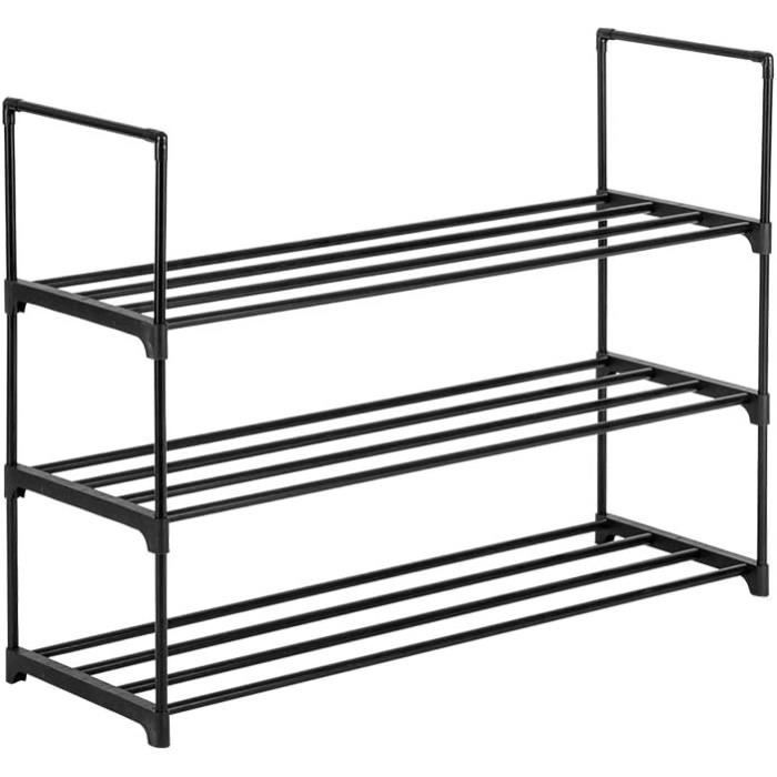 Étagère à Chaussures 3 Niveaux Empilable - Métal Et PP, 44x28x36 Cm, Pour 6 Paires, Noir