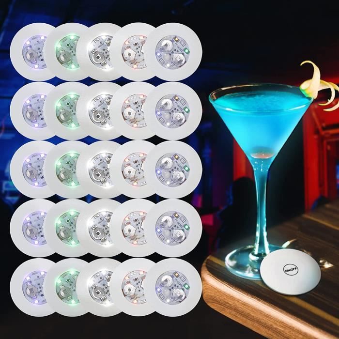 20 Dessous De Verre LED – Multicolores, 3 Modes Lumineux – Parfait Pour Soirées, Bars, Fêtes à Thème