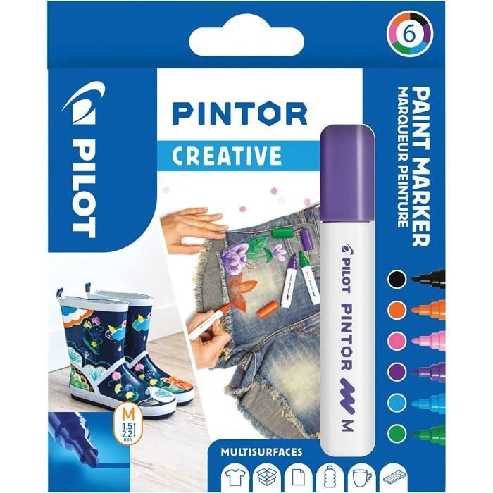 Marqueurs Peinture Multi-surfaces PILOT Pintor - Lot De 6, Pointe Moyenne, à Base D'eau, Séchage Rapide | Pour Textile, Verre, Bois, Pierre, DIY - 2