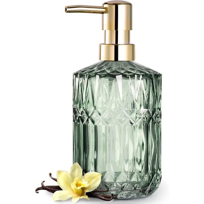 Distributeur De Savon Verre Transparent EMPO - Pompe ABS - 340 Ml - Design Diamant - Marron