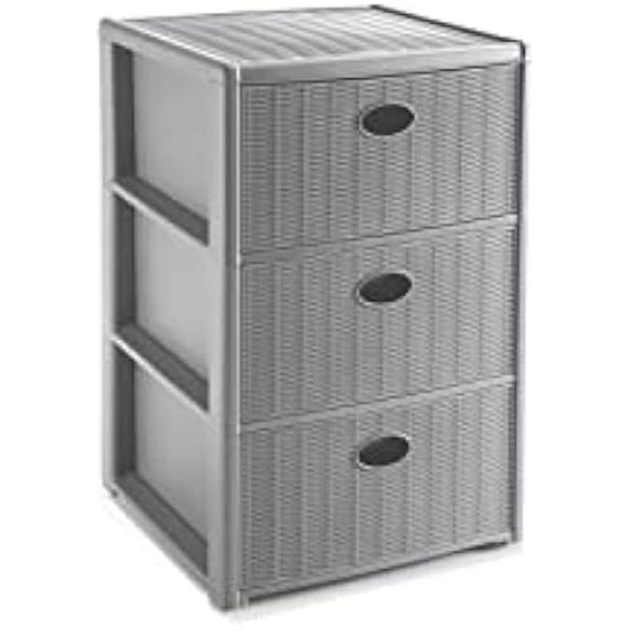 Commode en rotin 3 tiroirs - Stefanplast - Gris - Chambre - Aspect bois - Contemporain - Design