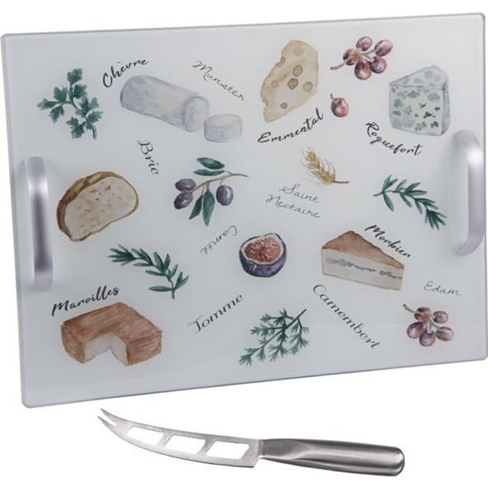Plateau à fromage avec anse +couteau - Table Passion 40 Blanc