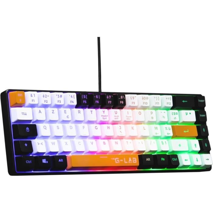 Clavier Gaming - THE G-LAB - KEYZ-HYDRO-BKWO/FR - Membrane 60% 3 couleurs Noir + Blanc + Orange