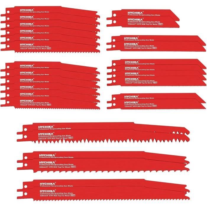 Lames Scie Sabre 5 Pièces 300 Mm – Coupe Bois, Plastique, Tuyaux – 6 TPI
