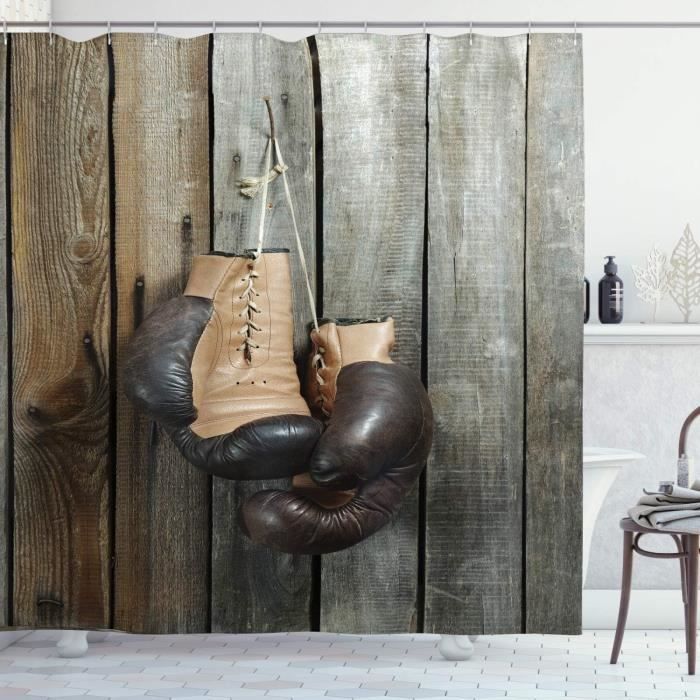 Rideau De Douche ABAKUHAUS Bois Rustique - 175x220cm Marron Avec Crochets