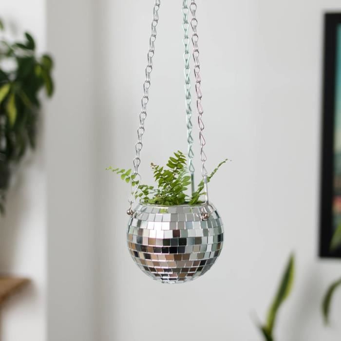 Jardinière Boule Disco Argentée - 10x15cm - Vase Miroir Pour Plantes, Déco Fête, Bureau