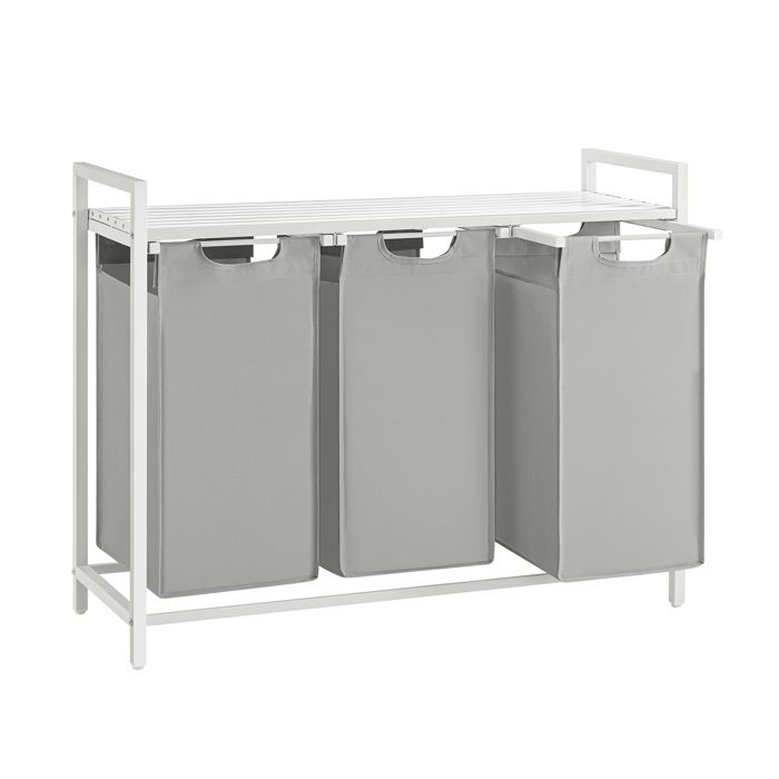 Panier à Linge 3 Compartiments 140L Avec Couvercle - Tissu Oxford Noir Pour Buanderie