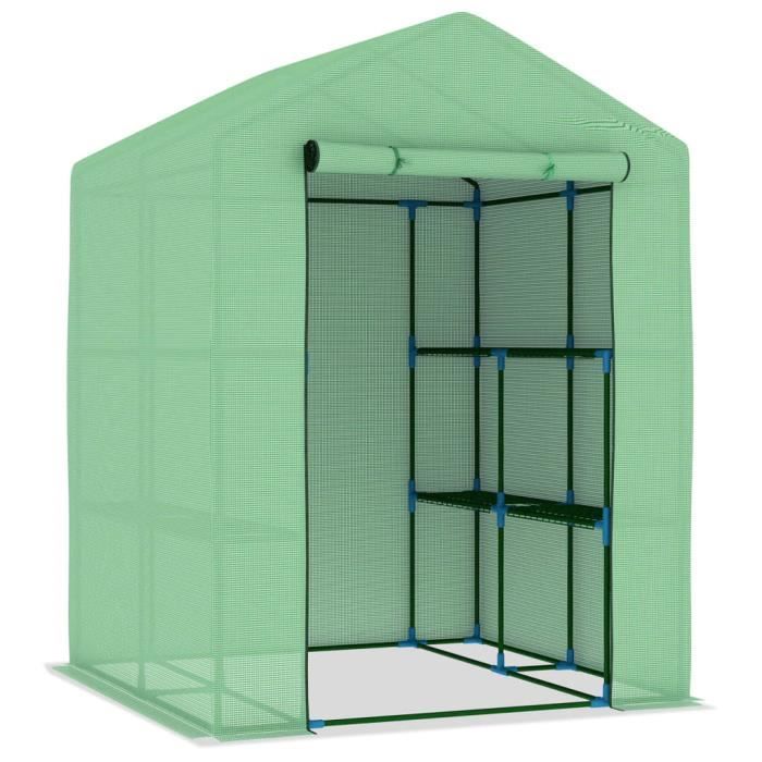 Housse De Rechange Serre 143x143x195 Cm – Polyéthylène Imperméable Anti-UV Vert Transparent – Porte Isolation Thermique & Ventilation