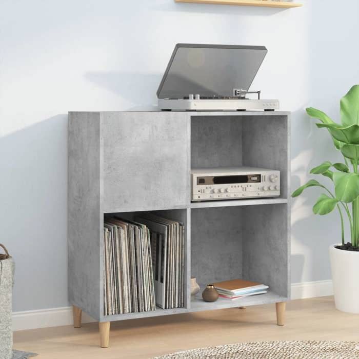 vidaXL Armoire à Disques Armoire Latérale avec Rangement Meuble pour Tourne-Disque Buffet de Salon Industriel Gris 831993