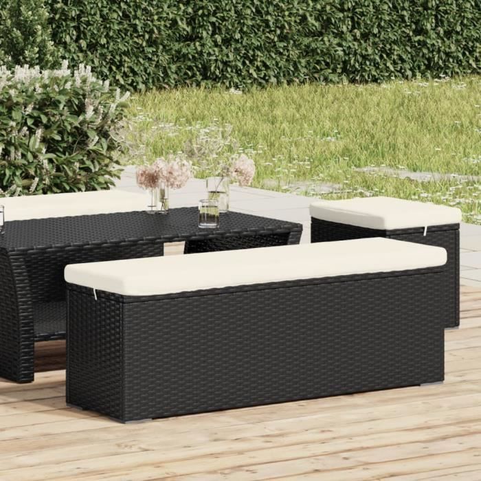 "promo"banc de terrasse lmt - banc pouf avec coussin noir 110x30x40 cm résine tressée 7,3kg