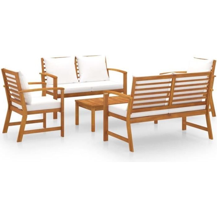 vidaXL Salon de jardin 5 pcs avec coussin Bois dacacia solide