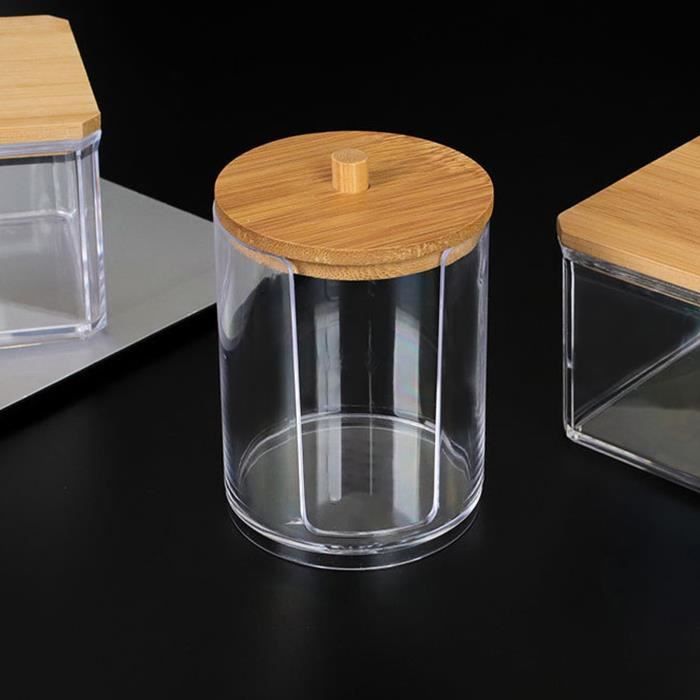 Vexillic Rangement Coton Tige, 4 Pièces Distributeur En Acrylique Avec Couvercle En Bambou Pour Fil Dentaire, Houppettes, Petits Objets ( Transparent