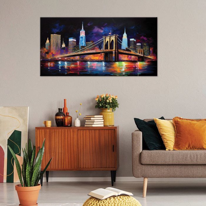Tableau Sur Toile Tulup - 100x50 Cm - Pont Sur La Mer - Gris - Moderne