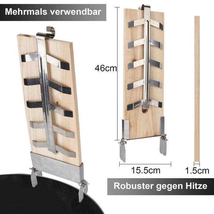 TIHOOK Planche à Saumon Flammé Inox Réglable 52 Cm - Accessoire Barbecue Et Brasero Pour Poissons Et Viandes