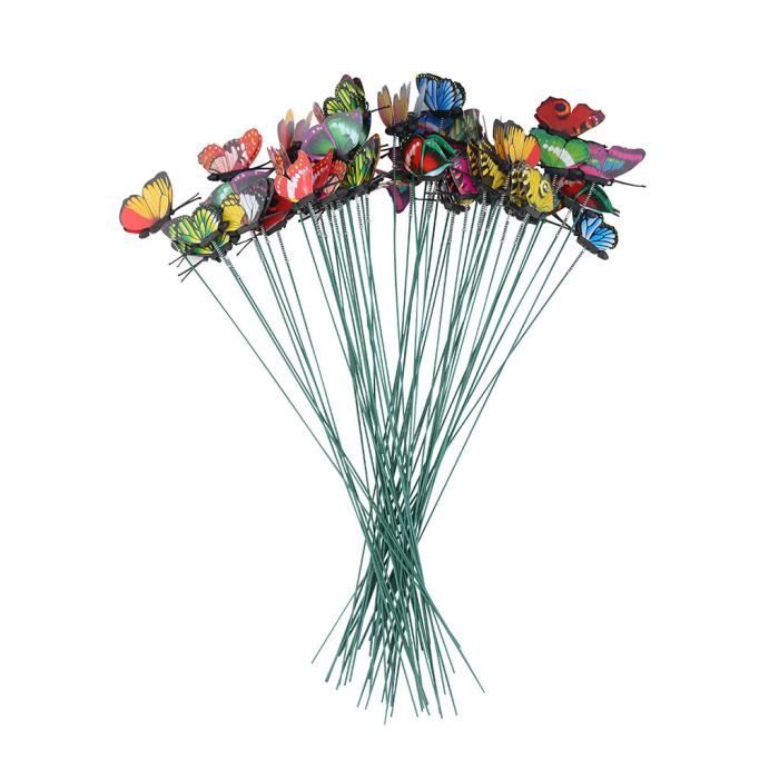 DBAILY 100pcs Papillons De Jardin Sur Bâtons Colorés - Décoration Faux Papillon Pour Plantes Et Extérieur