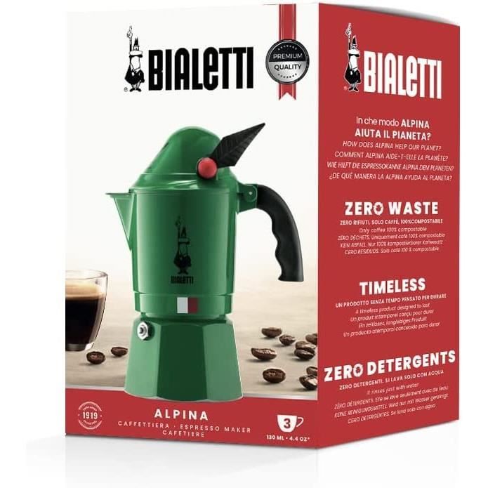 Cafetière Moka Express Bialetti Alpina 3 Tasses - Vert Aluminium Made In Italy