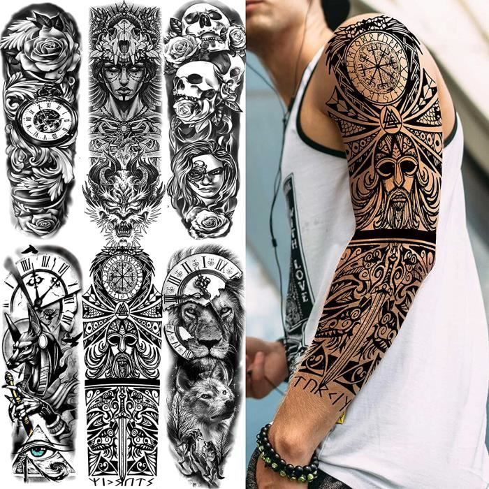 Tatouage éphémère Sleeve Temporaire Homme/femme - Noir Et Rose - Décalcomanies - Neuf Sous Blister