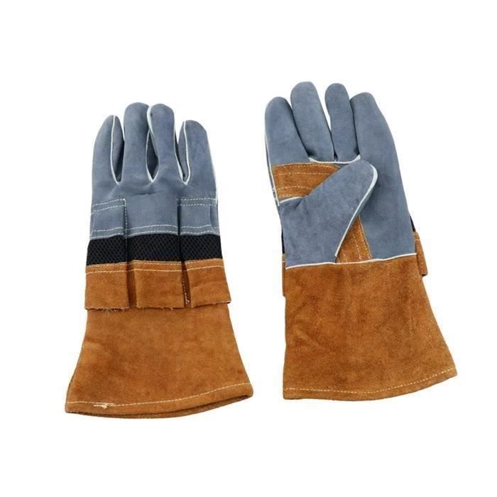 FLYING-1 paire de gants en cuir d'isolation de résistant à la chaleur  camping cuisine cuisson barbecue mitaines de Marron 136x73