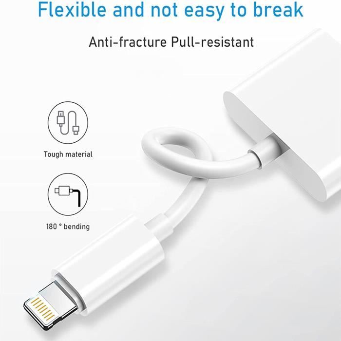 LQIESDD 2 en 1 Adaptateur Casque pour iPhone [Certifié MFi] 3,5 mm Jack  Casque et Charge de Câble Audio AUX Connecteur Compatible avec iPhone 14/14