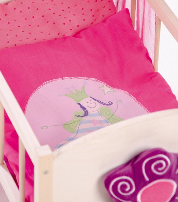 howa lit de poupée en bois Rainbow rose avec matelas et literie, mauve,  effet brillant 21402