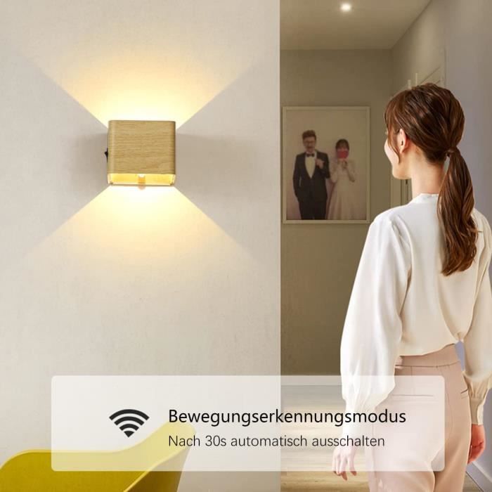 Applique Murale Interieur avec Détecteur de Mouvement 5W LED Lampe Murale  Sans Fil avec Interrupteur,USB Rechargeable Veilleuse 358 - Cdiscount Maison