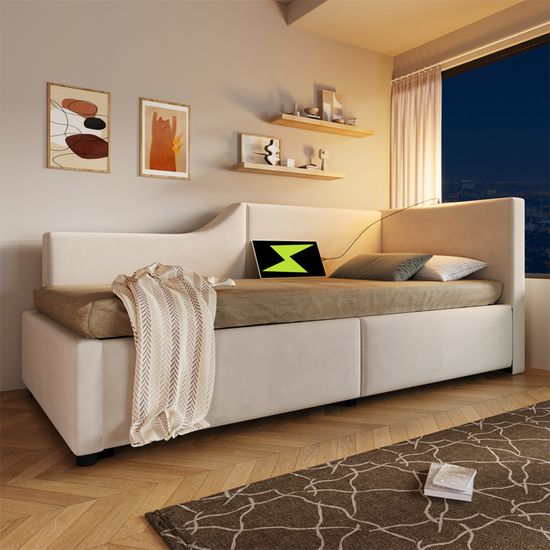 Dreamzie Lit Banquette 1 Place 90x190 Cm - Cadre De Lit En Métal Noir Avec Sommier - Hauteur 35 Cm