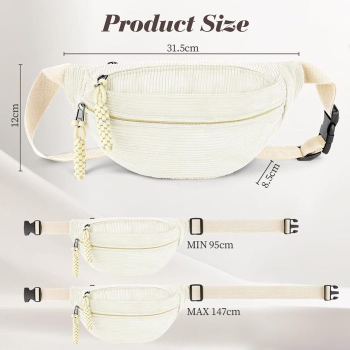 Aisi Sac banane tendance en velours côtelé pour femme - Sac banane décontracté pour voyage - Sac à bandoulière - Sac de sport, kaki, Taille unique, Sac banane tendance
