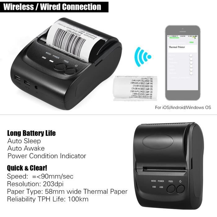 Mini Imprimante Photo Portable,Photo Instantanée Image Etiquette Mémo  Reçus,avec Câble USB, Prise en Charge de Telephone Android Ios - Cdiscount  Informatique