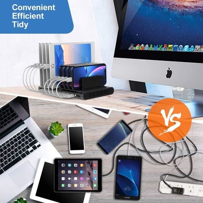 Station De Charge De Bureau ChargeMy – Argenté – Ventouse – Câbles Inclus (USB/Micro-USB/USB-C)