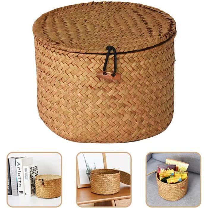 Panier Tissé Corde Ronde Avec Couvercle – Boîte Rangement Élégante Pour Salon, Chambre Ou Salle De Bain