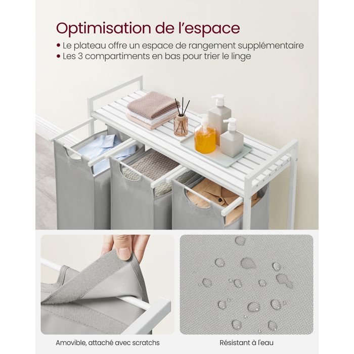 Paniere A Linge 3 Compartiments Panier À Linge Sale Pliable Trieur De
