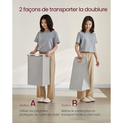 Panier à Linge 3 Compartiments Pliable Panier à Linge Pliable à 3 Compartiments - 138 L - Tri Des Couleurs - Cadre Métal Et Sacs Amovibles - 65.5x39.5x60 Cm Panier Rangement Vêtements Sales