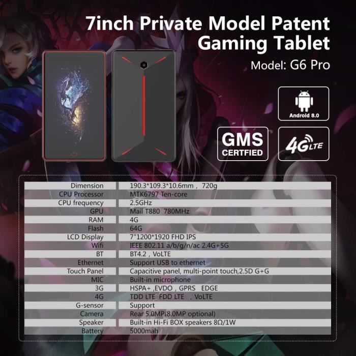 Sysmarts G6 pro jeu 7" Tablette Tactile PC3